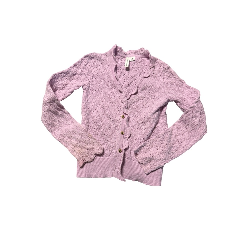 Janie and Jack Pointelle Knit Ruffle Cardigan Sweater Lavender Purple Size 6